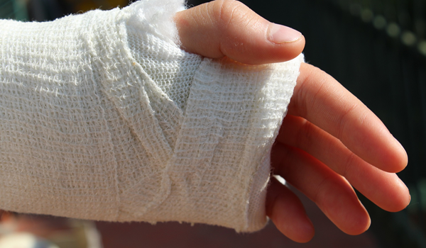 Close up of bandaged hand